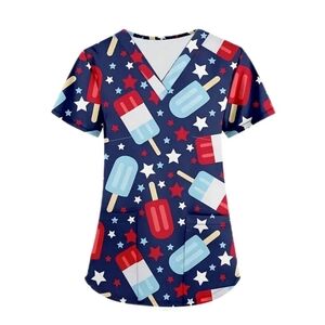 Graphic Scrub Top Womens Medium